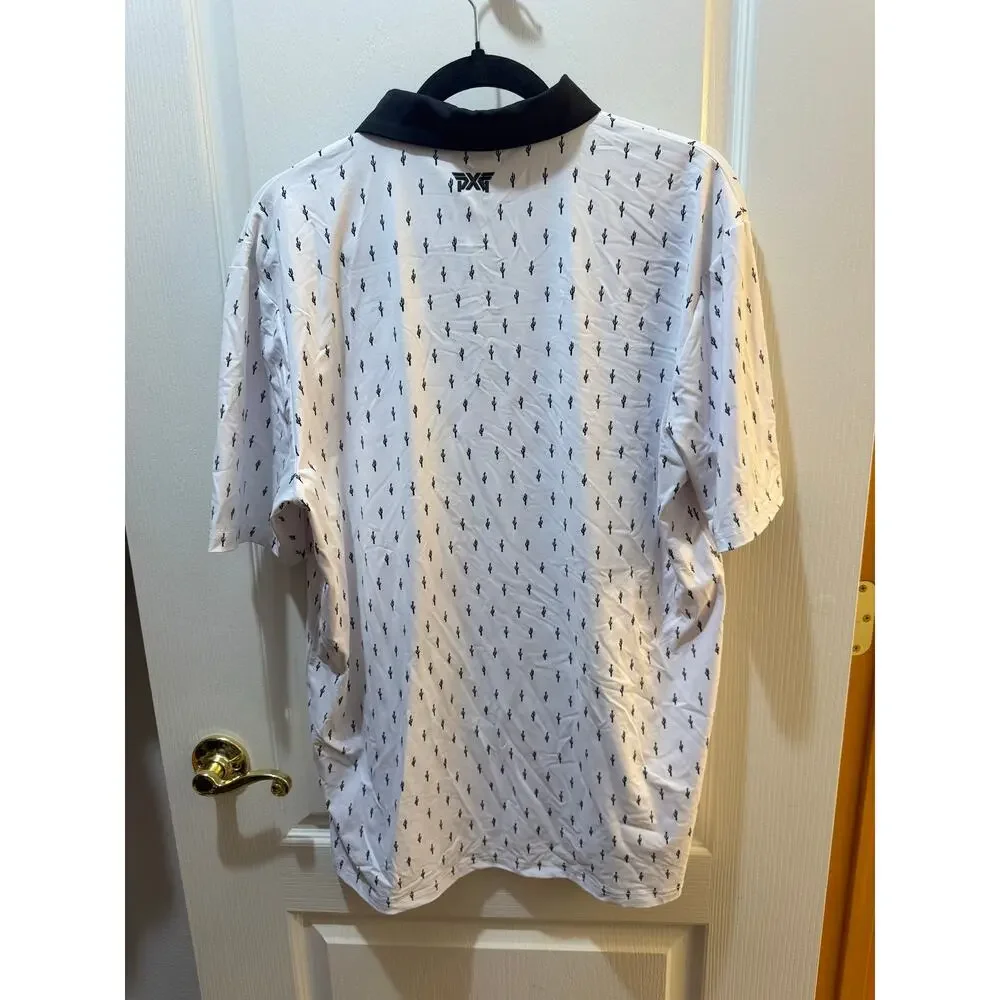 PXG Cactus Print Golf Polo Mens Medium White Black Performance UPF 50+